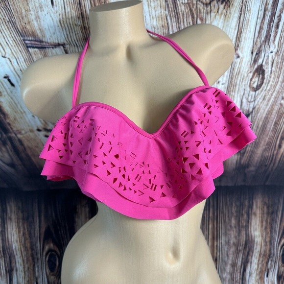 BONGO Other - NEW Bongo Size Large Hot Pink Flounce Push Up Tribal Bikini Bathing Swim Top